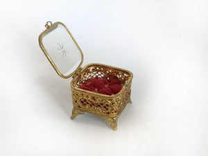 Tiny Red Tufted Vintage Jewelry Box
