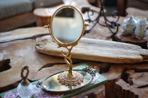 Vintage Stylebuilt Branch Vanity Pedestal Mirror Double Sided Magnifier