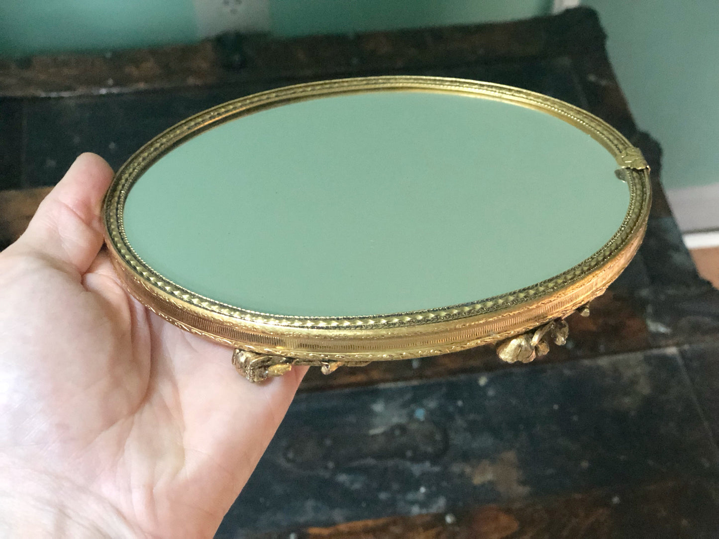 Vintage Floral Miniature Vanity Mirror Tray