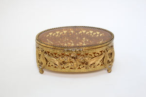 Antique Floral Amber Tinted Lily of the Valley French Victorian Jewelry Box