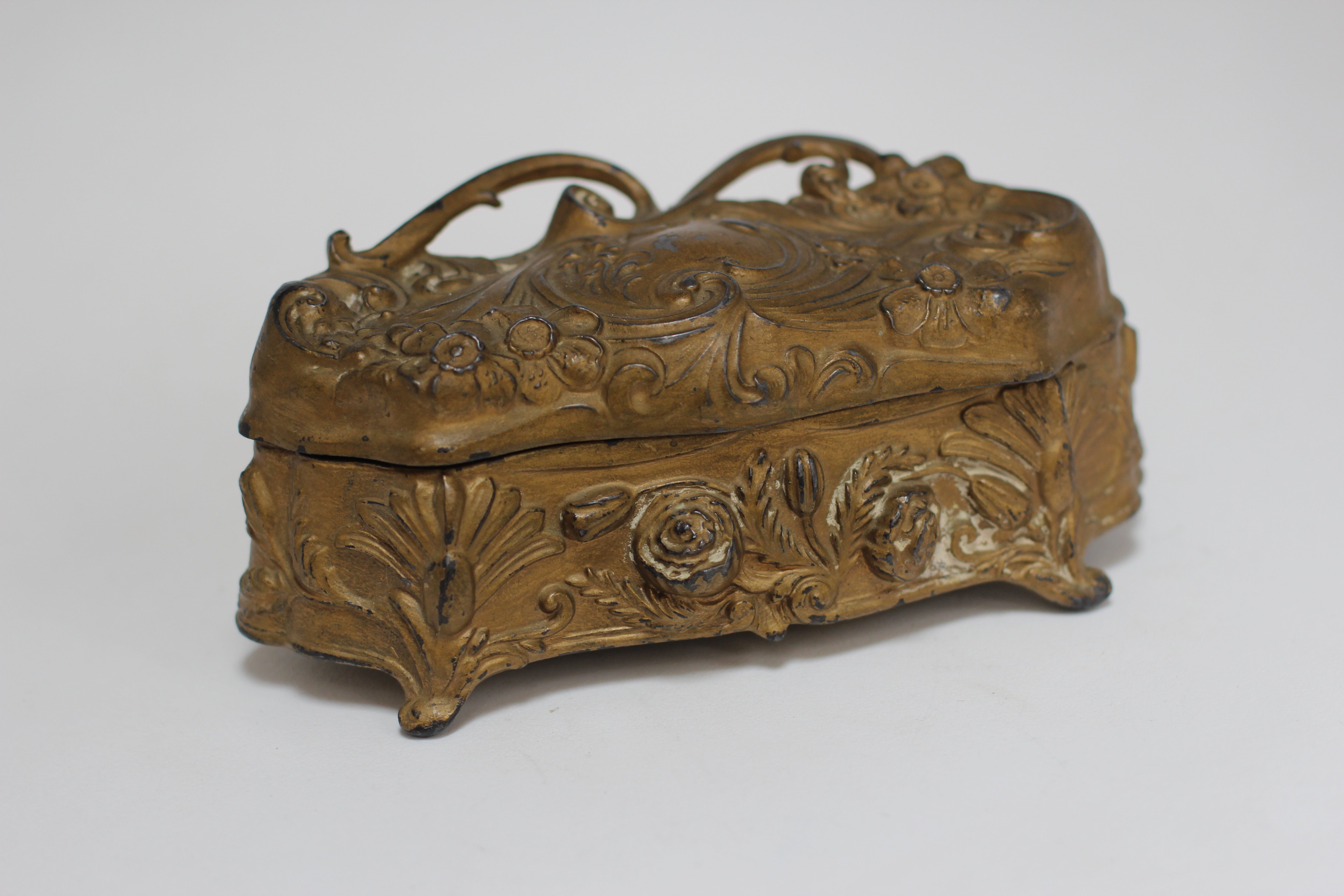 Vintage Art Nouveau Jewelry Bronze Floral Box