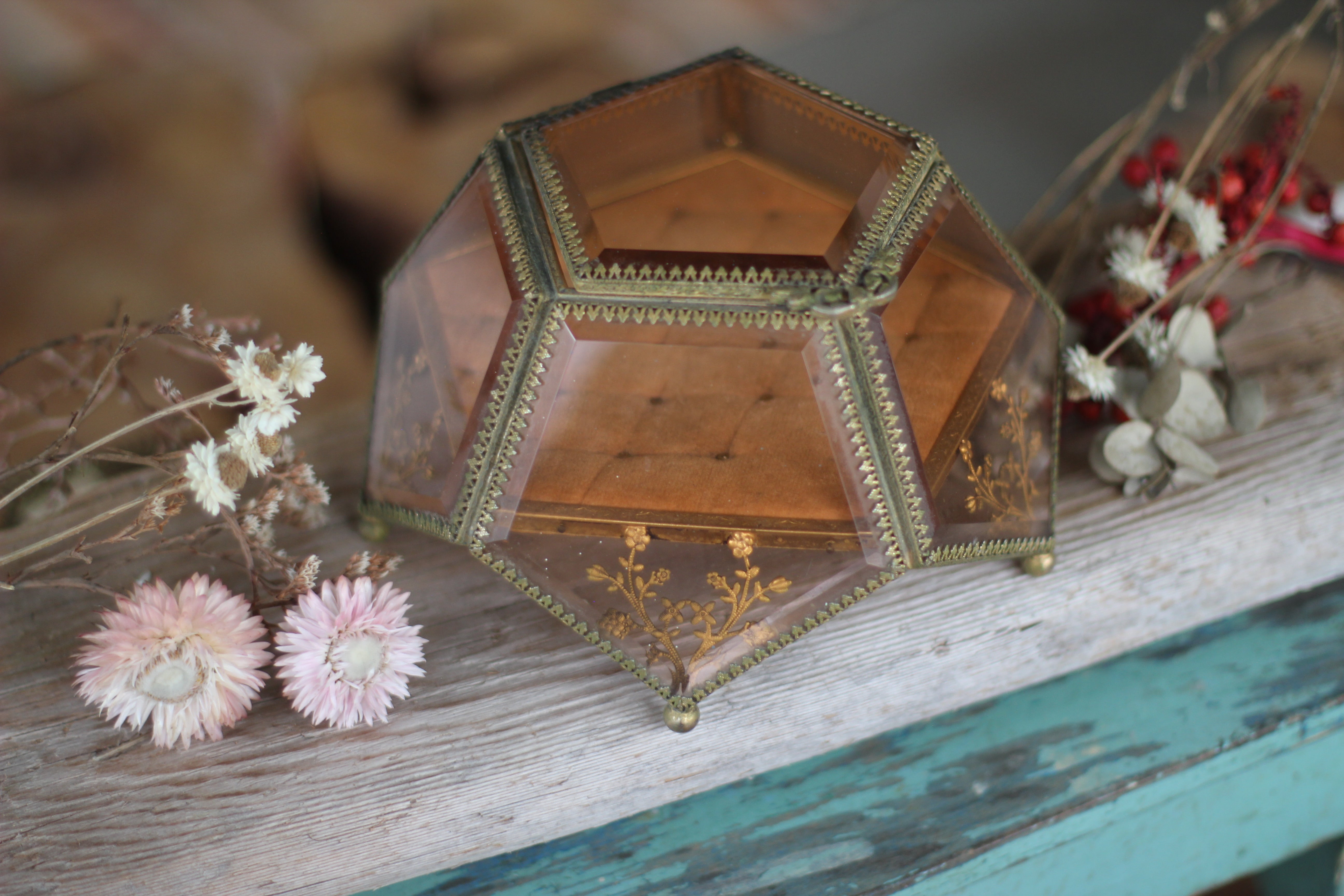 Amber Tinted French Victorian Rare Jewelry Box - Reserved