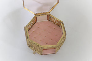 Antique Rare Pink Tufted Jewelry Box