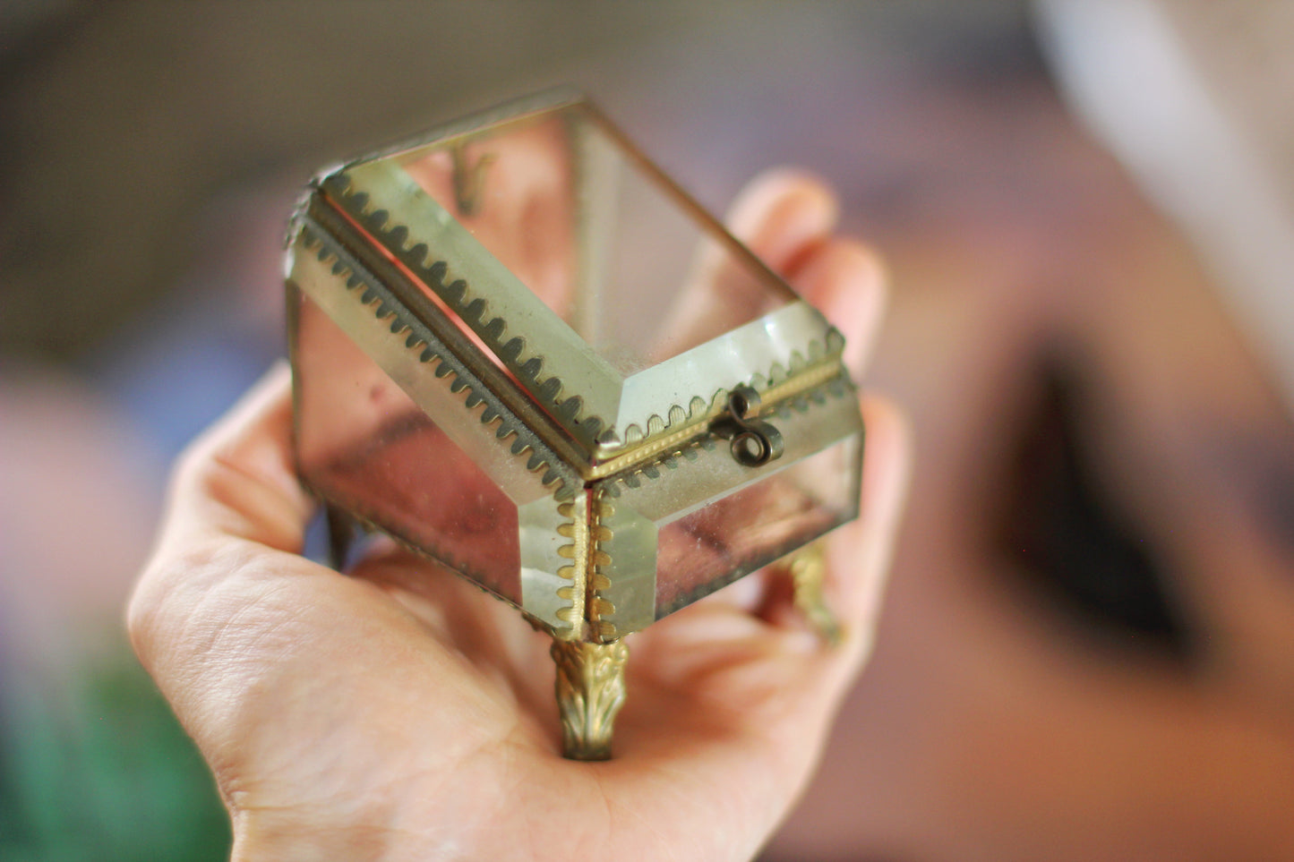 Antique French Watch Case Tufted Glass Jewelry Box