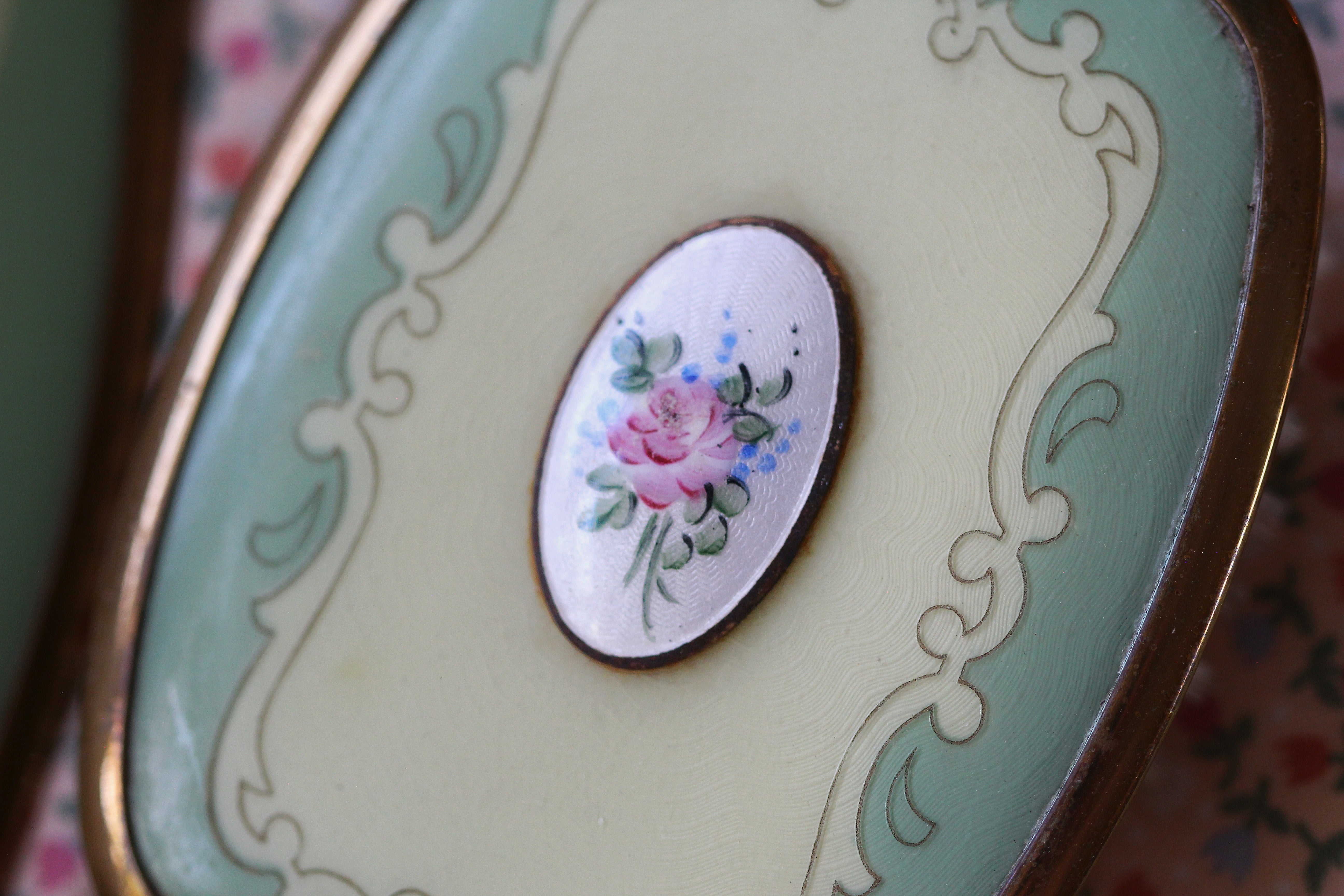 Antique Green Guilloche Rose Vanity Set
