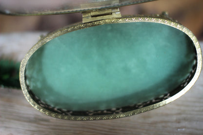 Antique Turquoise Oval Floral Dogwood Jewelry Box