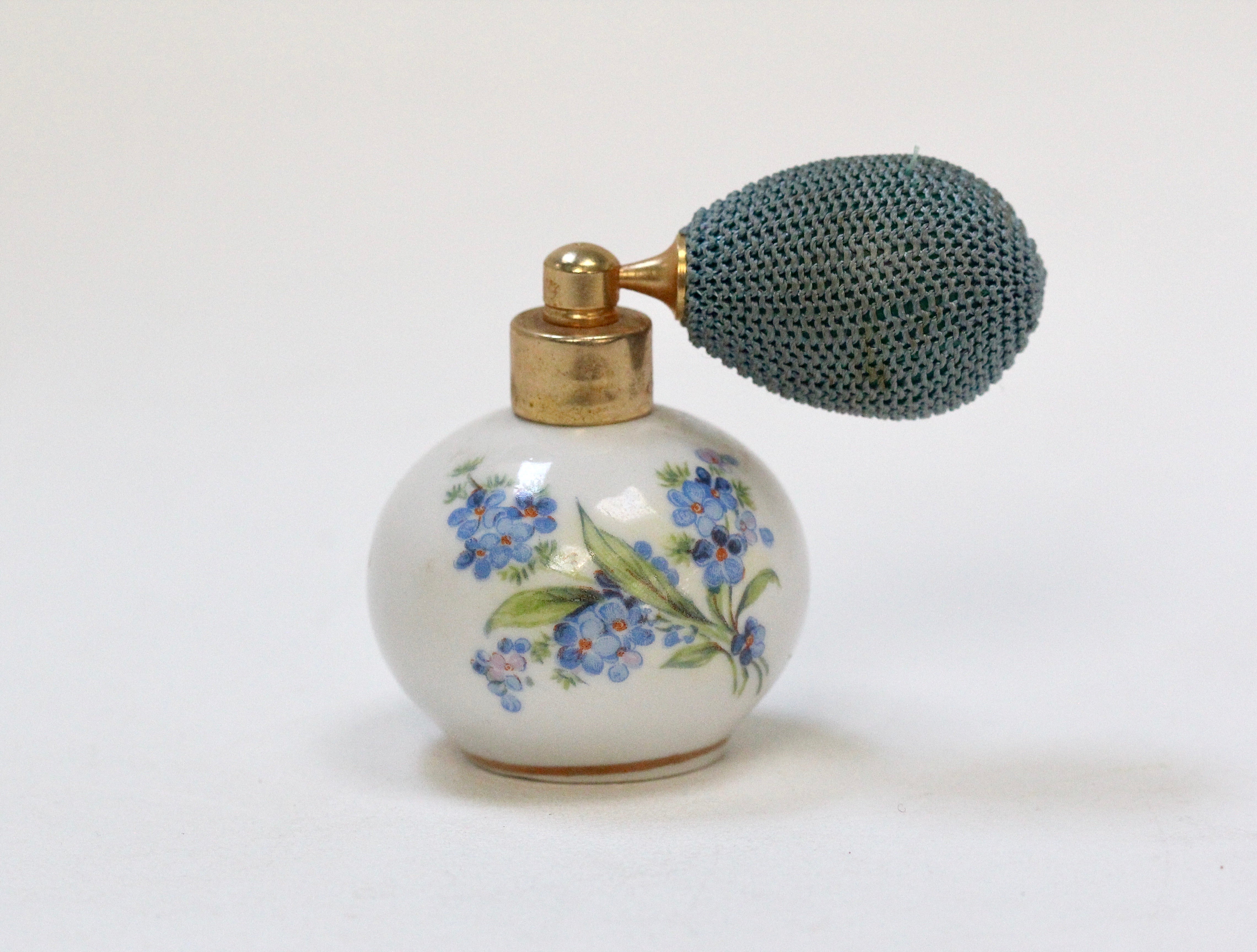 Antique Floral Porcelain Forget-me-not Perfume Bottle