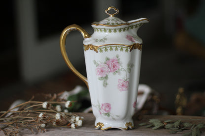 Vintage Limoges Floral Leaves Porcelain Tea Pot