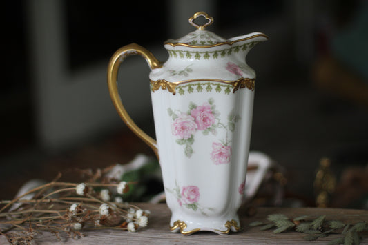 Vintage Limoges Floral Leaves Porcelain Tea Pot