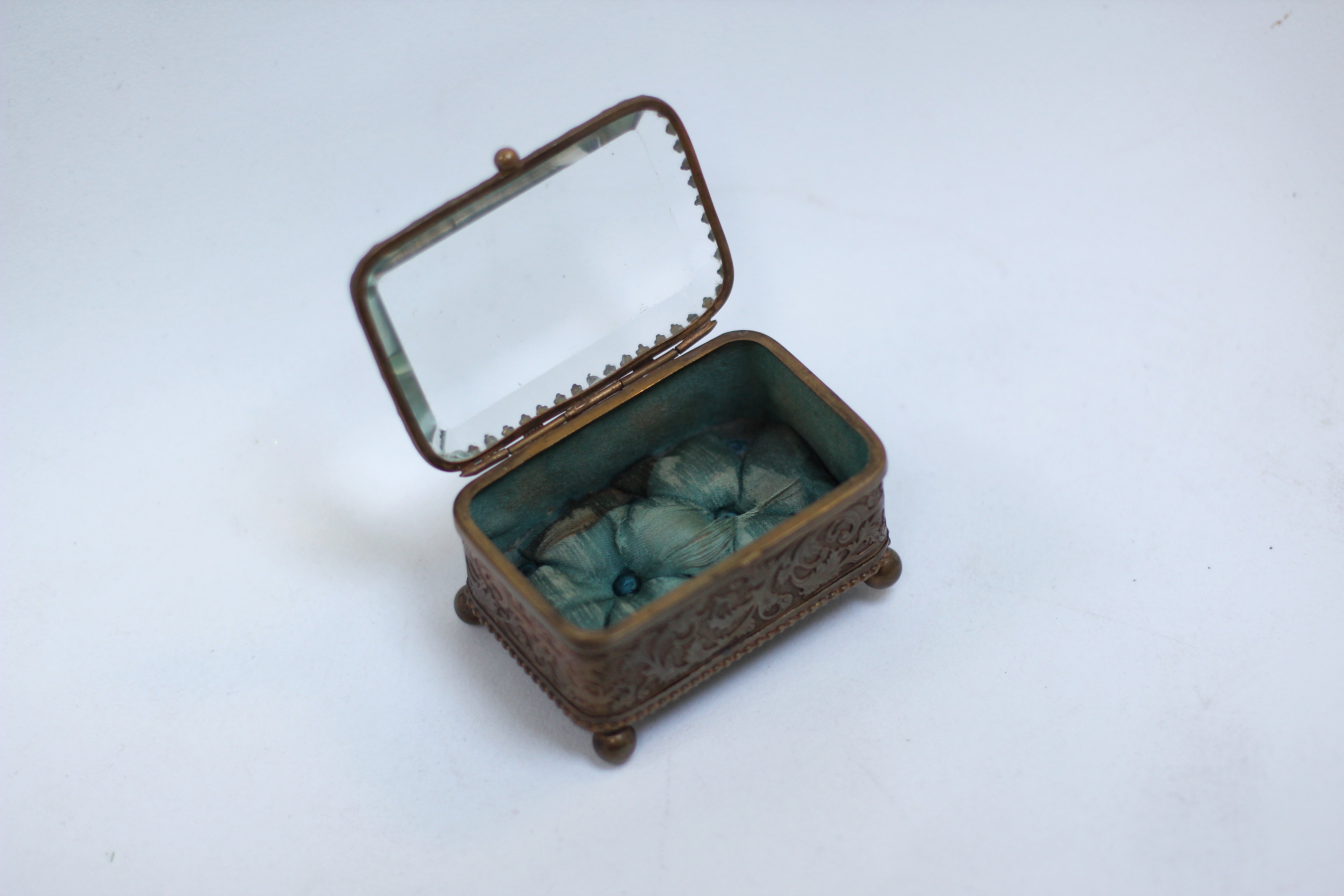 Antique Small blue tuft Jewelry Box