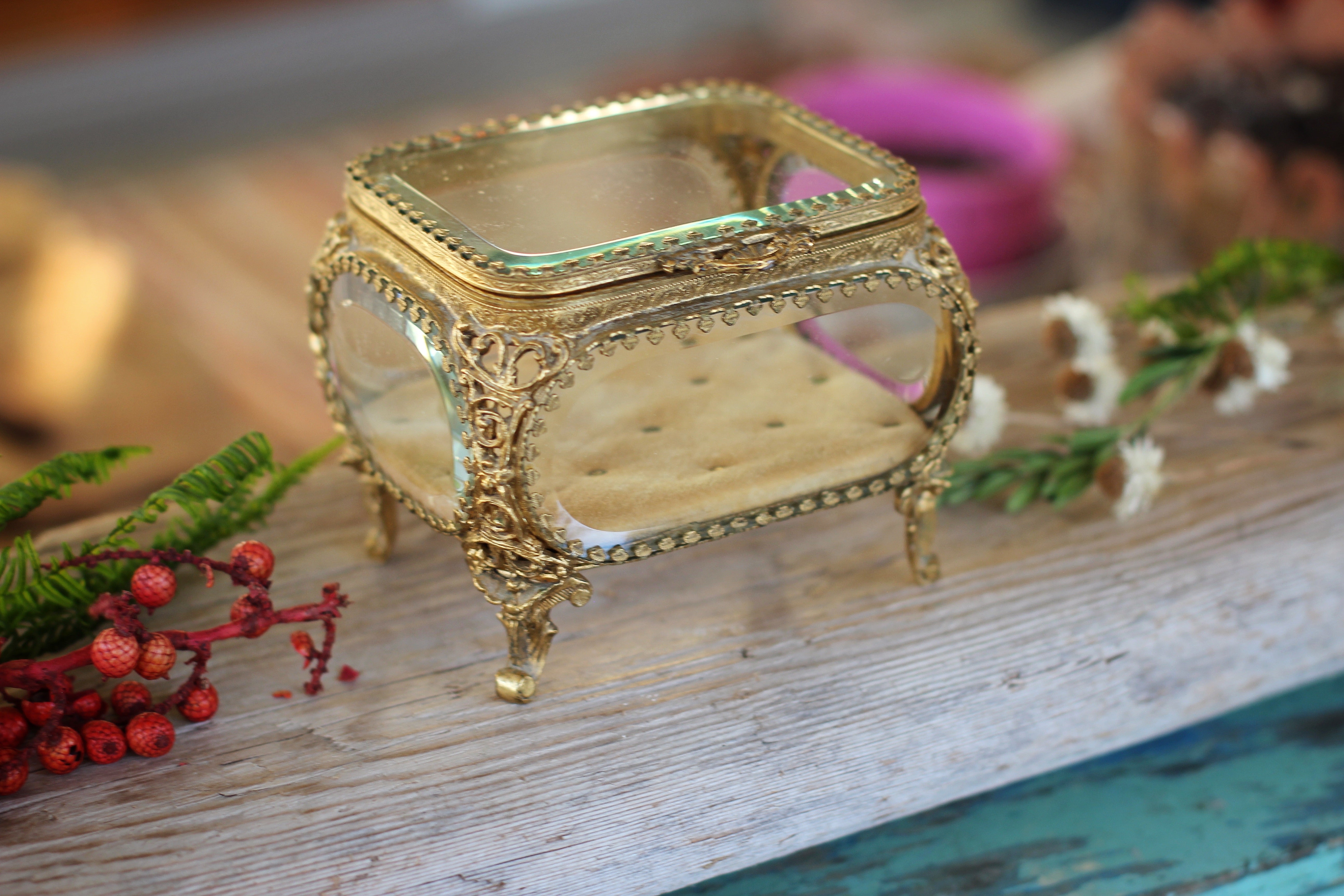 Antique Tufted Filigree Jewelry Box