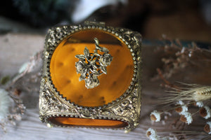 Antique French Victorian Amber Glass Jewelry Box