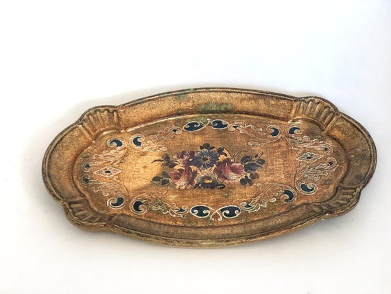 Vintage Florentine Miya Firenze Wood Floral Tray