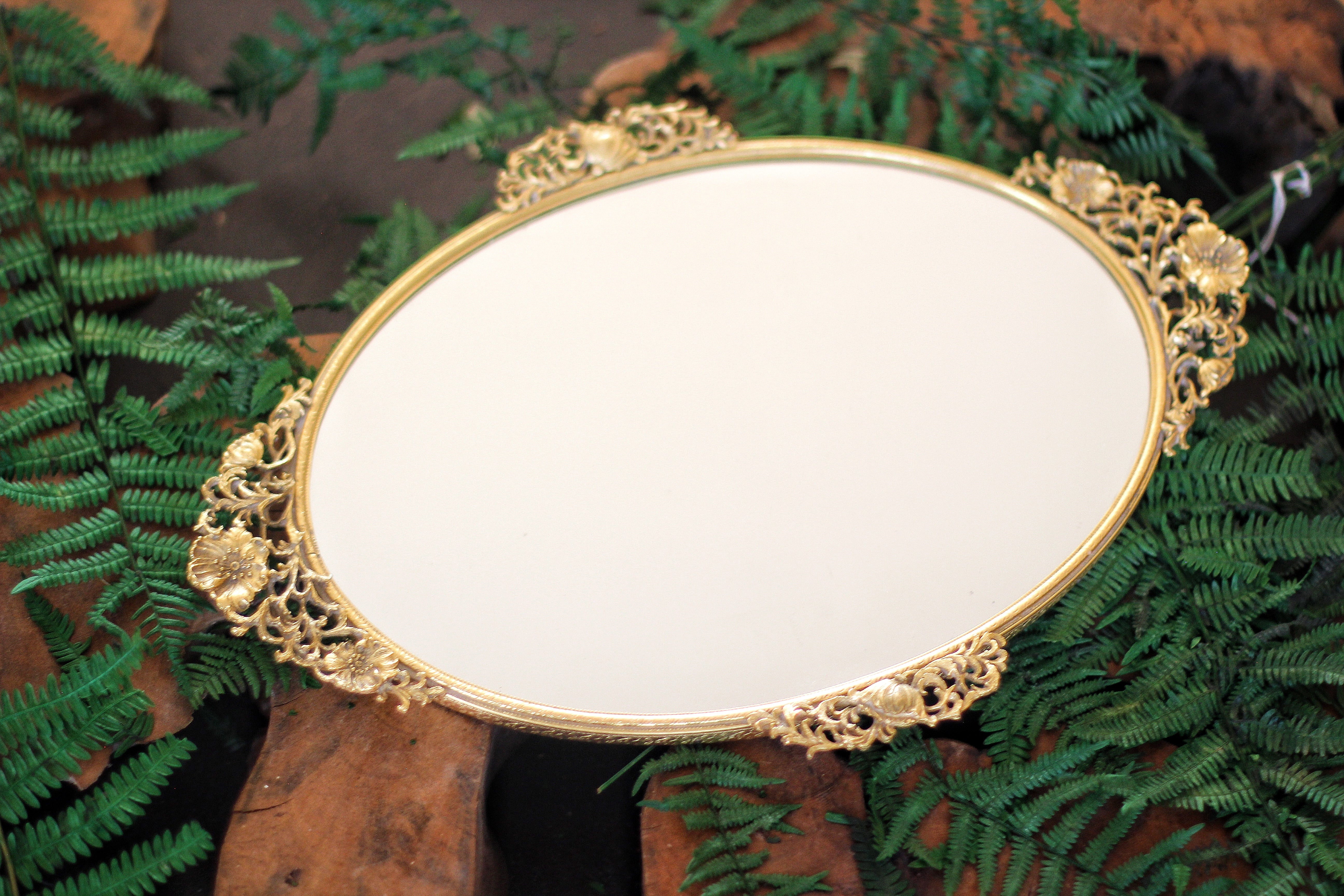 Antique Floral Dogwood Matson Mirror Tray