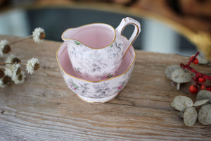 Vintage Pink Floral Tuscan Creamer & Sugar Bowl