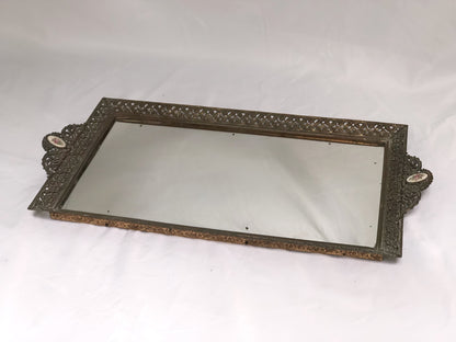 Antique Rectangle Floral Lace Mirror Tray