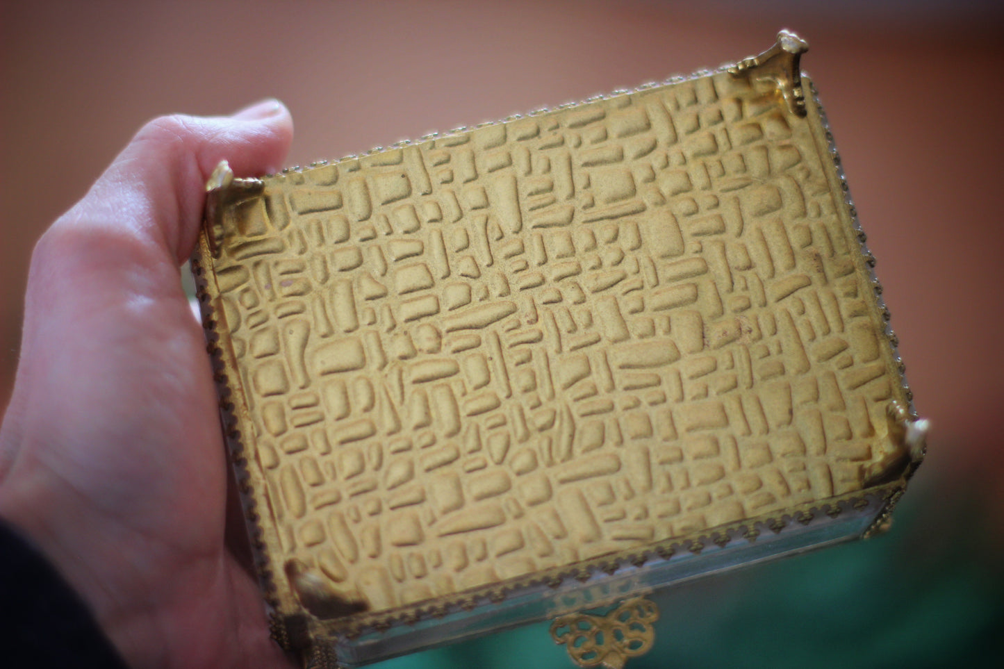 Vintage Tufted Glass Jewelry Box