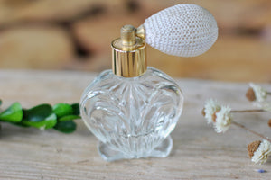 Vintage Clear Glass White Pump Atomizer Bottle