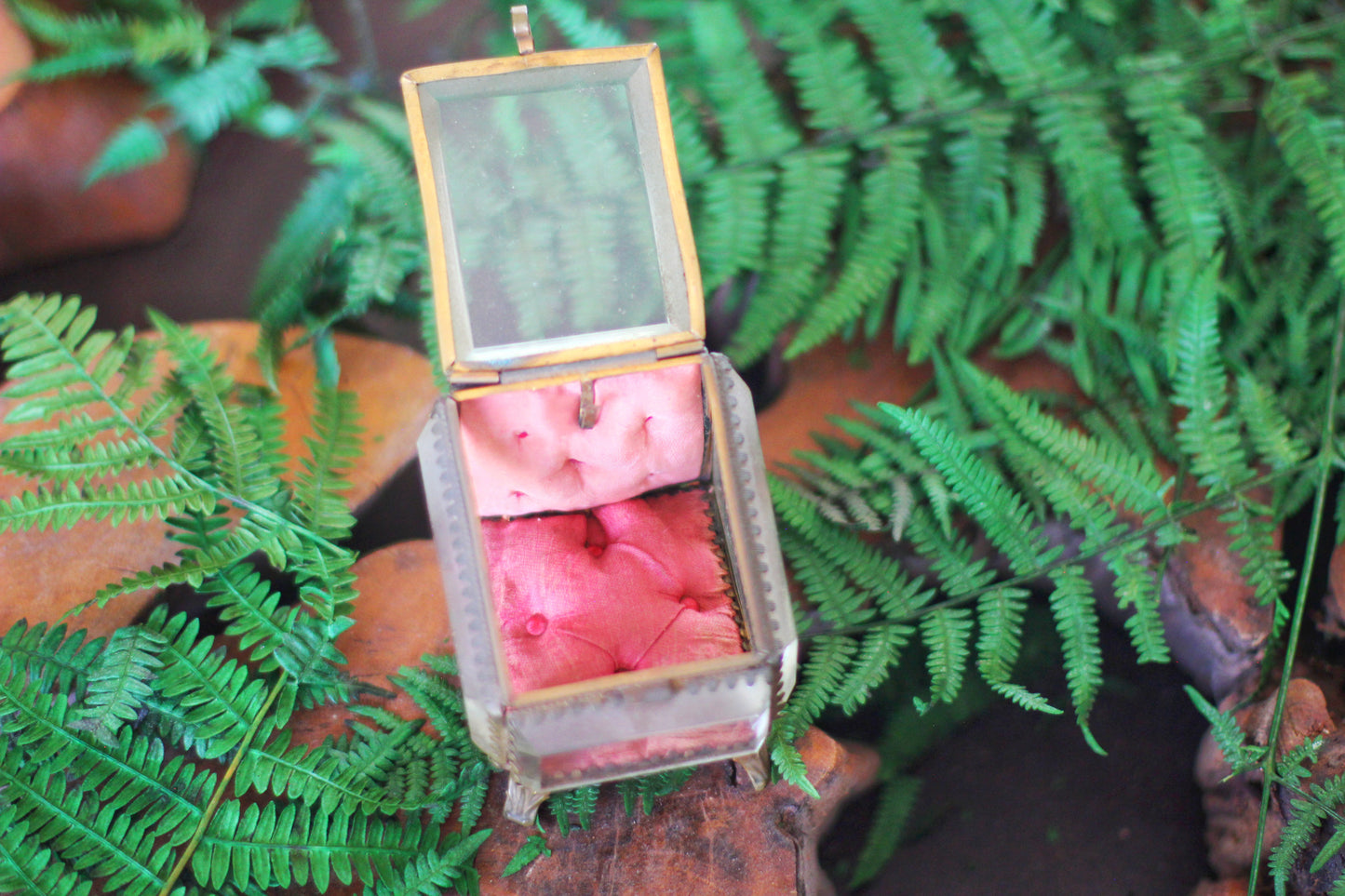 Antique French Watch Case Tufted Glass Jewelry Box