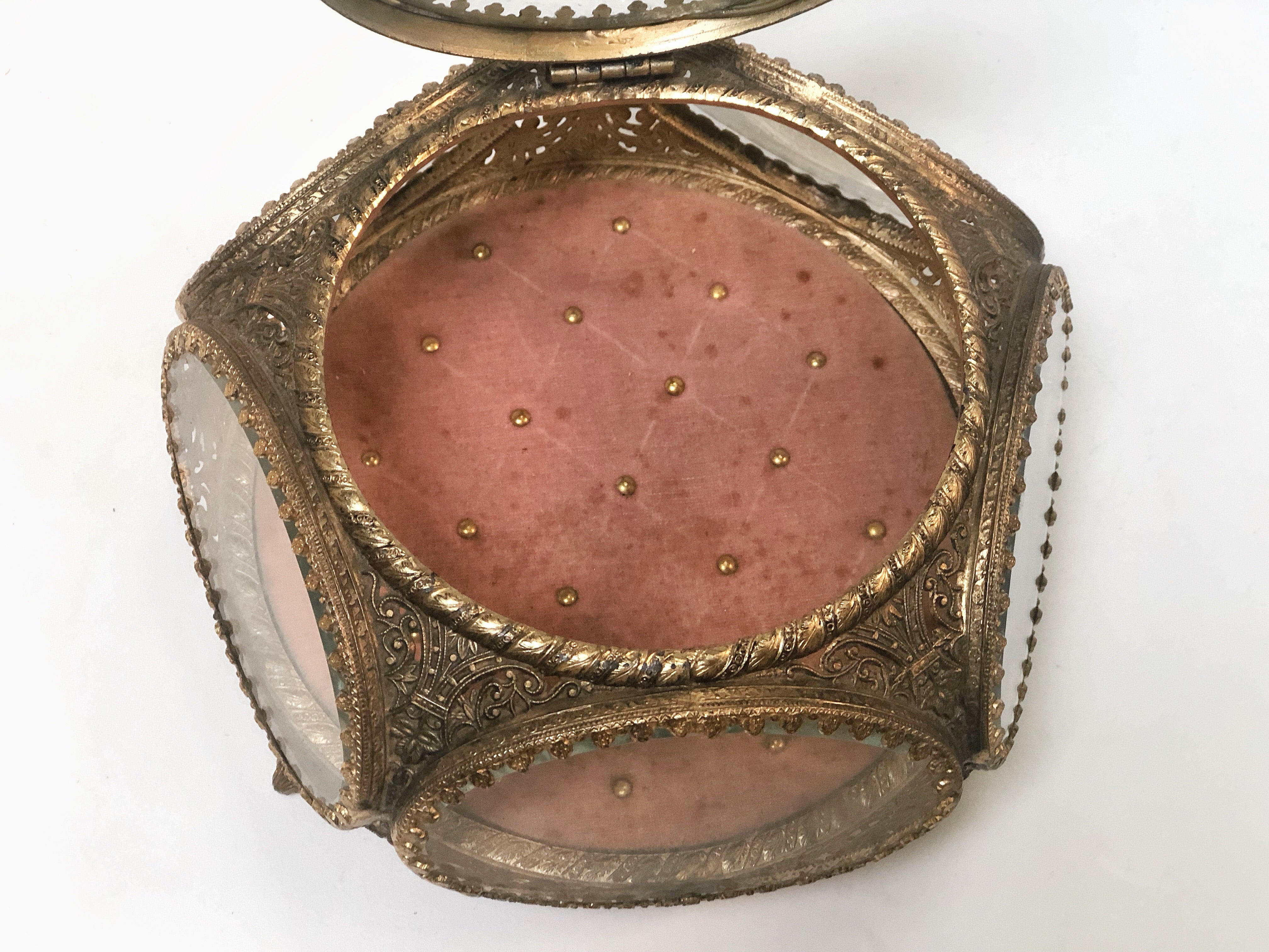 Antique Rose colored Tuft Padding French Victorian Jewelry Box