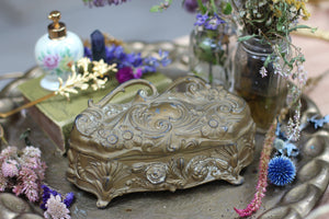 Vintage Art Nouveau Jewelry Bronze Floral Box