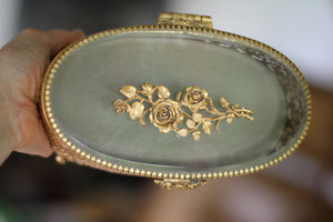 Antique Turquoise Oval Roses Jewelry Box