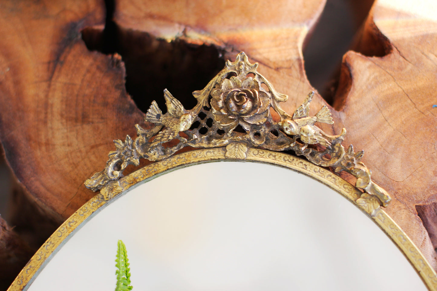 Antique Floral Birds Mirror Tray