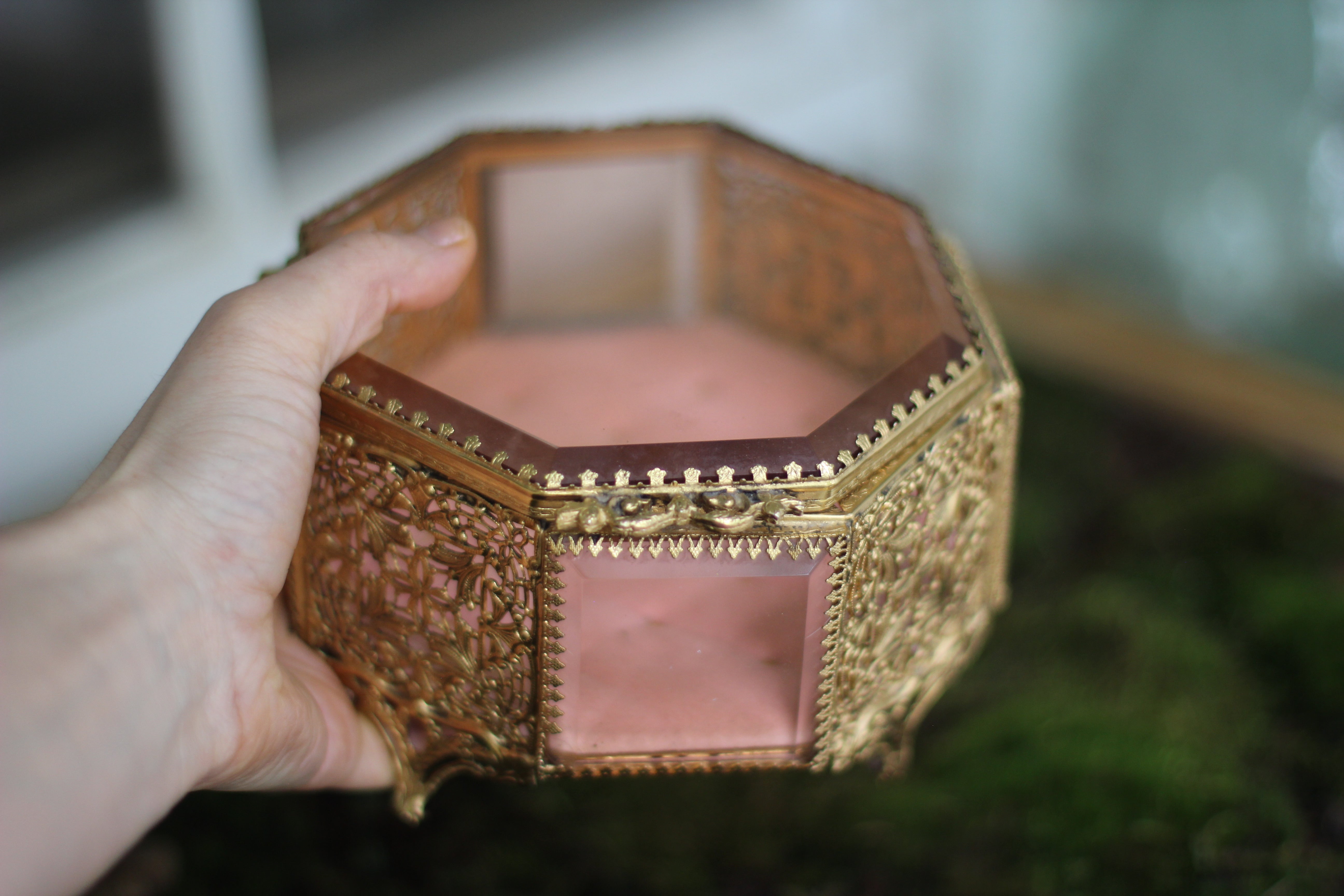 Antique Rare Pink Tufted Jewelry Box