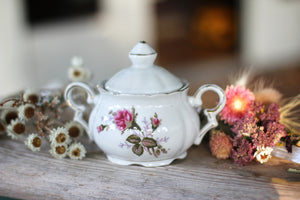 Antique Floral Rose Porcelain Sugar Bowl