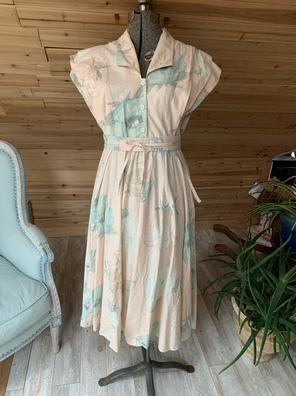 Vintage Pink Floral Light Blue Flowers Carol Anderson Dress