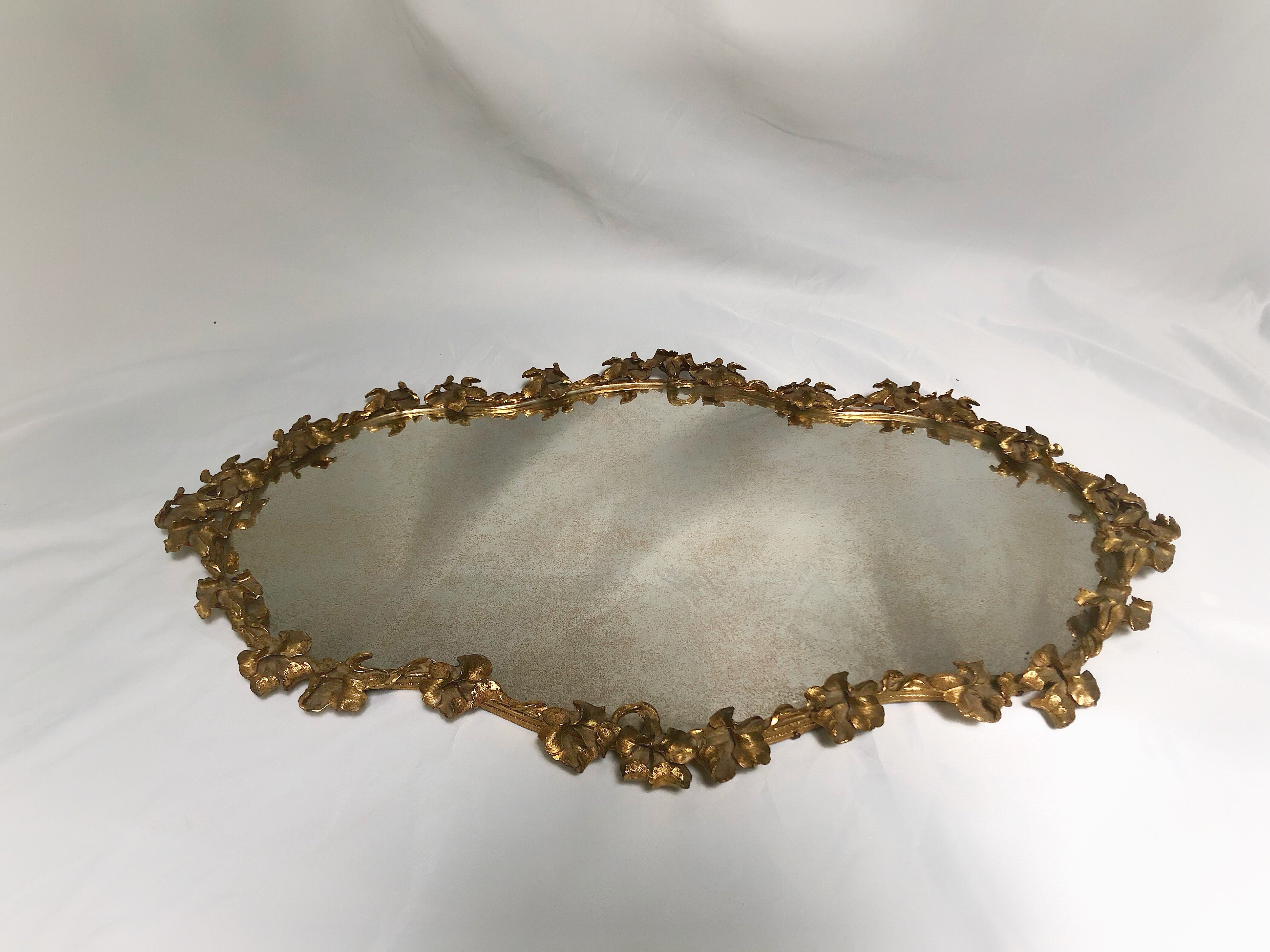 Antique Large Floral Victorian Mirror Tray