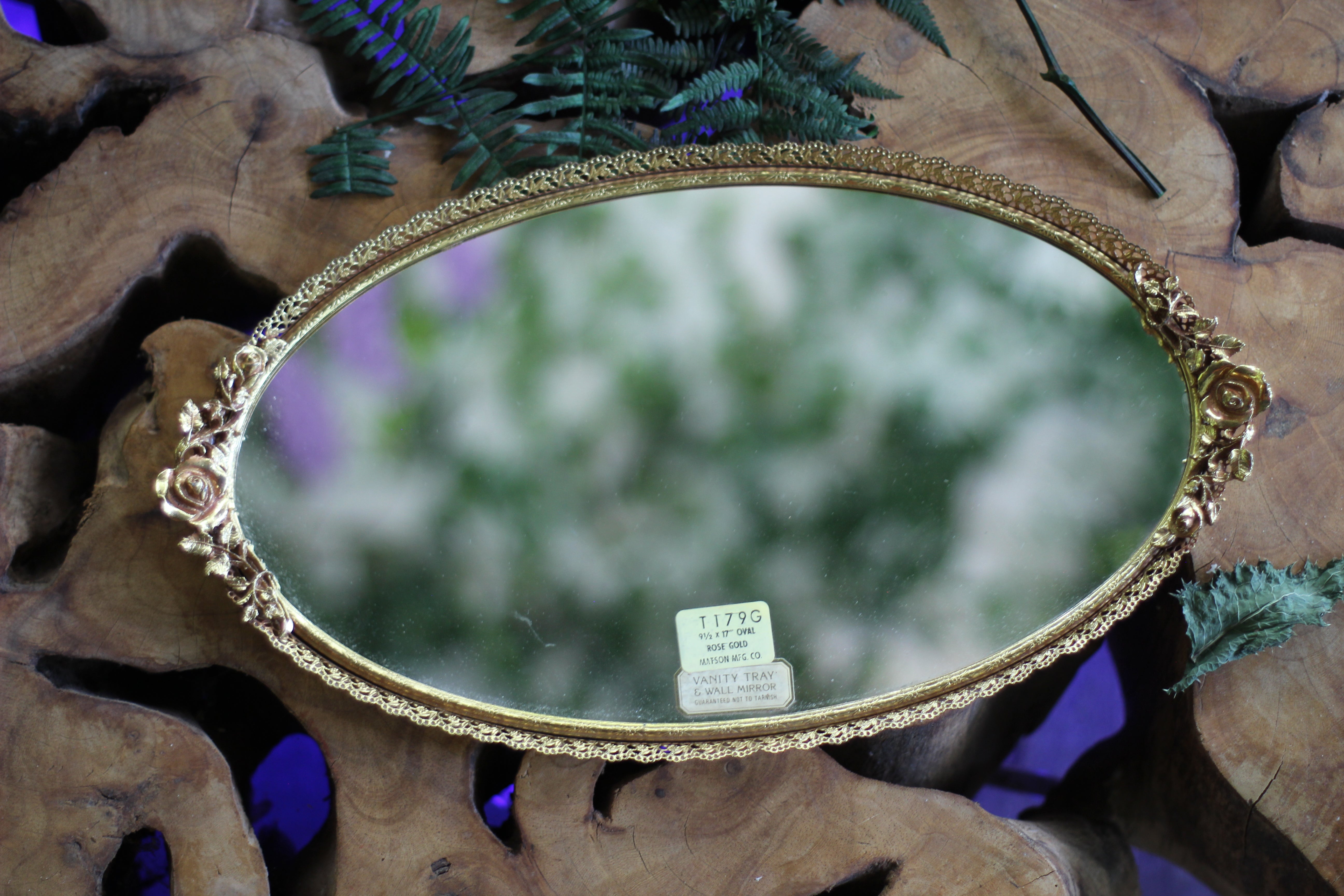 Antique Floral Roses Matson Mirror Tray