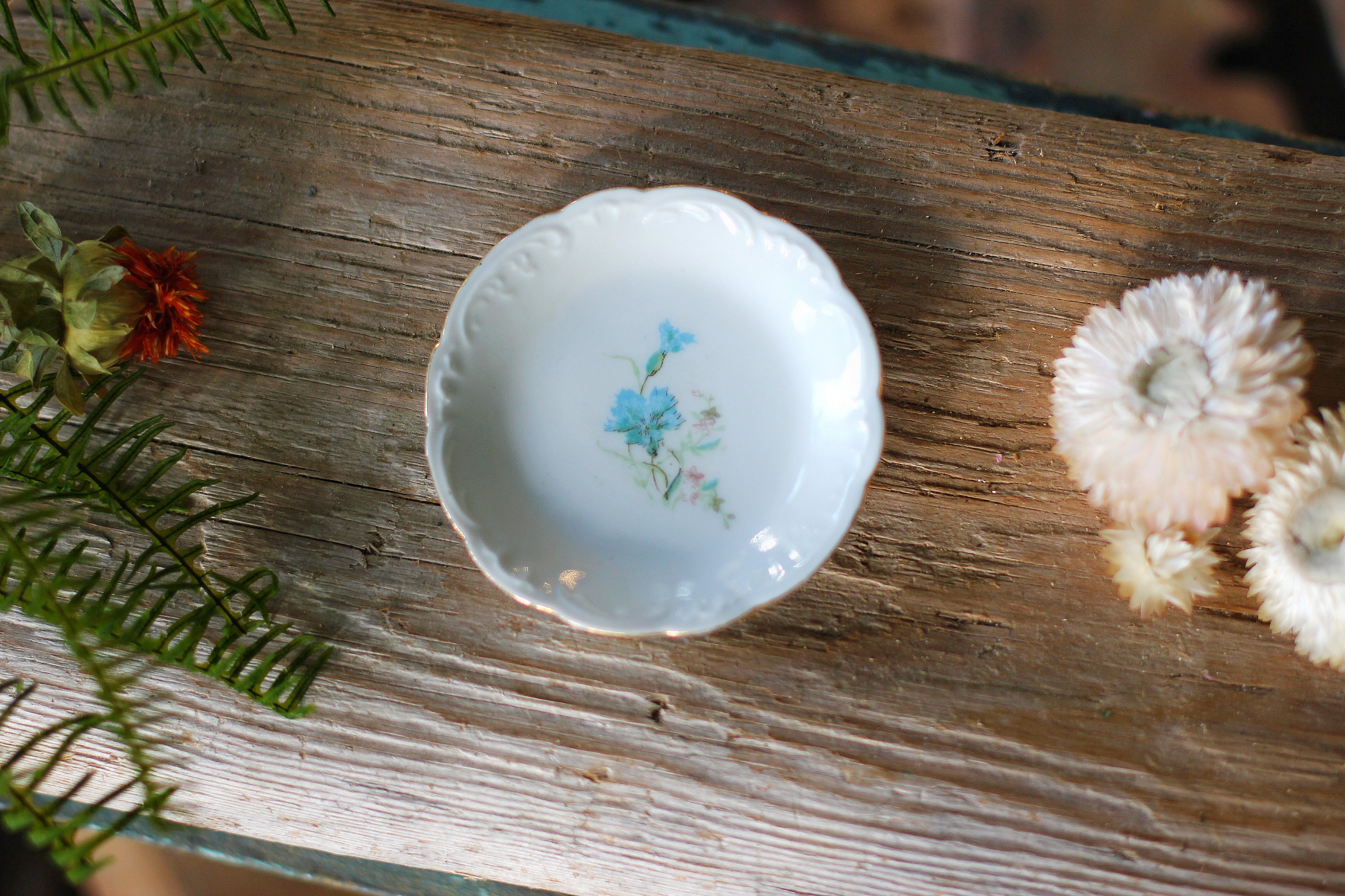 Antique Floral Porcelain Ring Dish