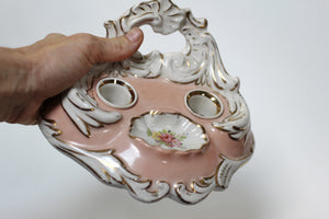 Vintage Porcelain Limoges Floral Leaves Porcelain Inkwell