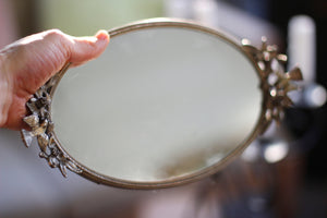 Antique Miniature Birds Mirror Tray