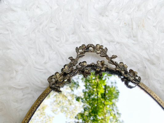 Antique Floral Hibiscus Mirror Tray