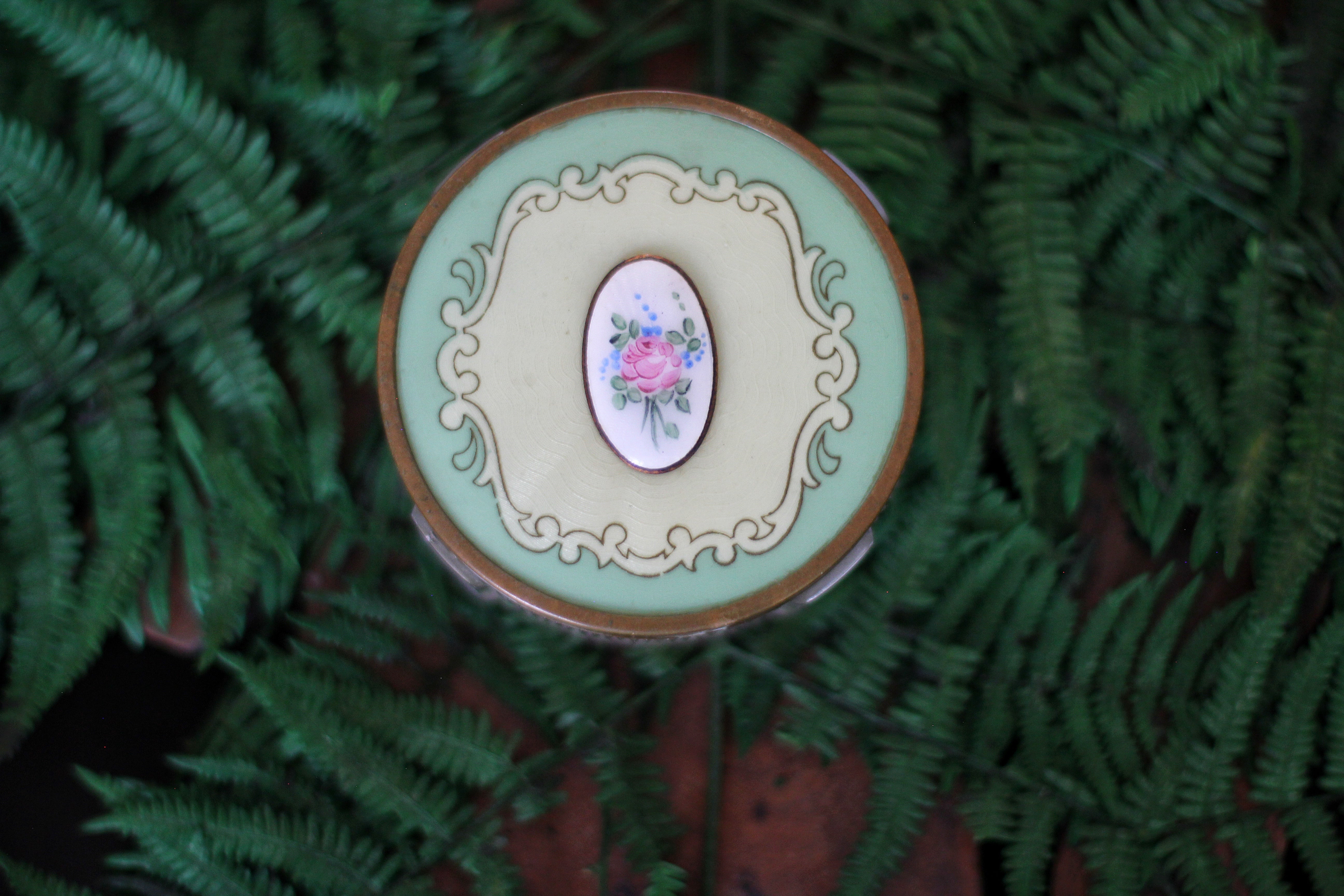 Antique Floral Mint Green Glass Jar
