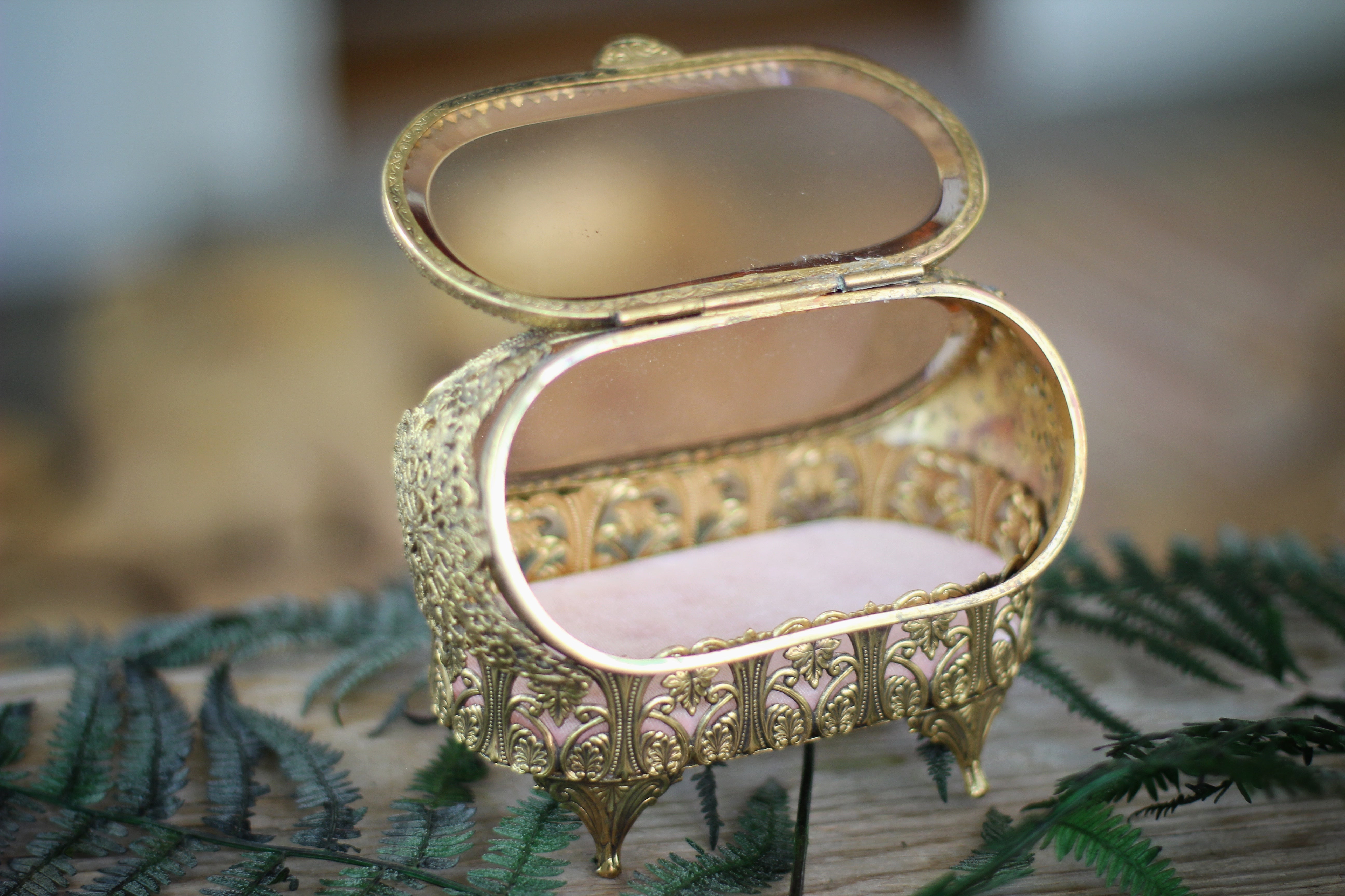 Antique Rare Amber Tinted Jewelry Box