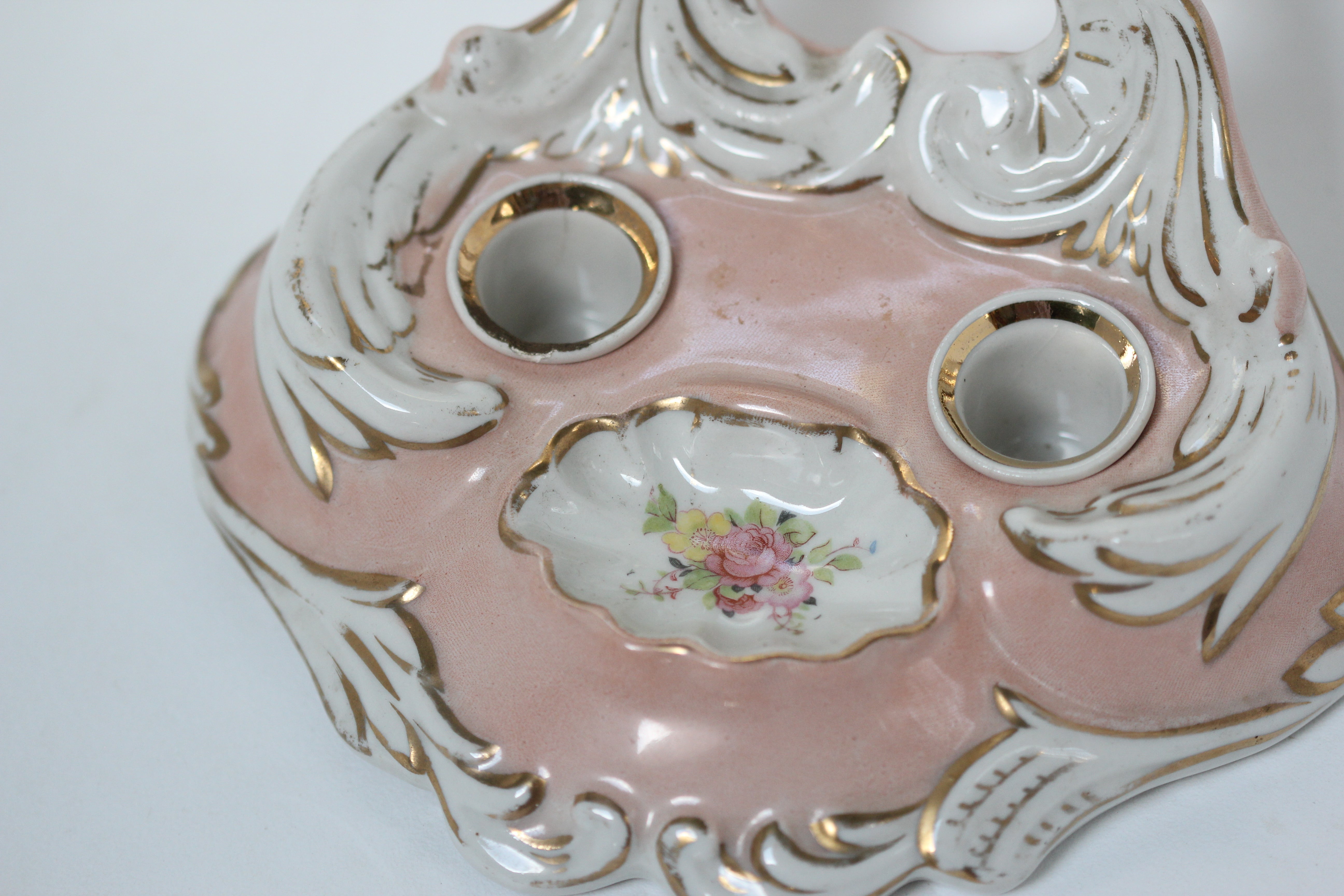 Vintage Porcelain Limoges Floral Leaves Porcelain Inkwell