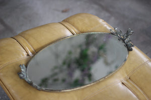 Antique Floral Silver Tone Mirror Tray