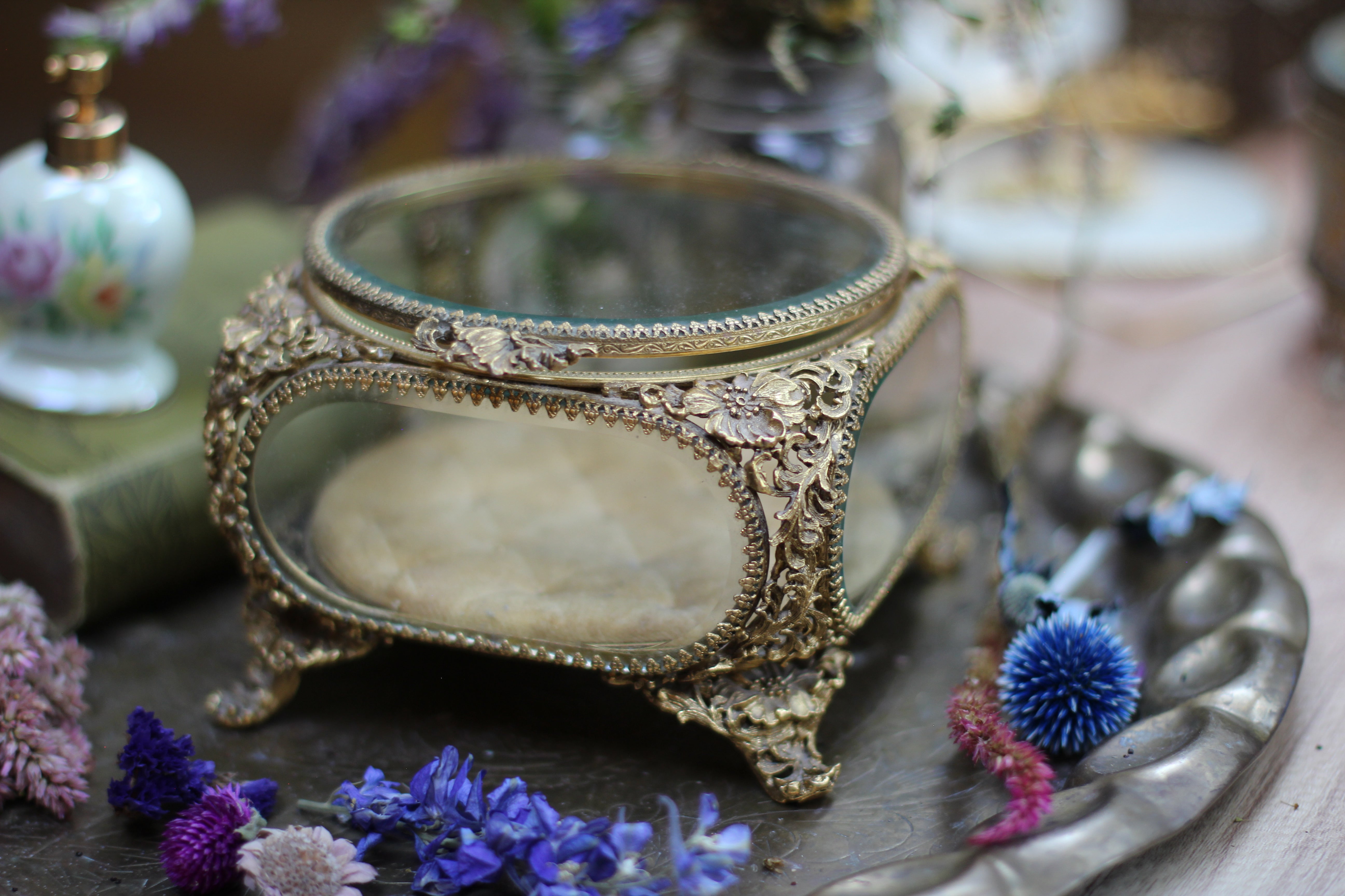 Antique French Victorian Dogwood Matson Jewelry Box