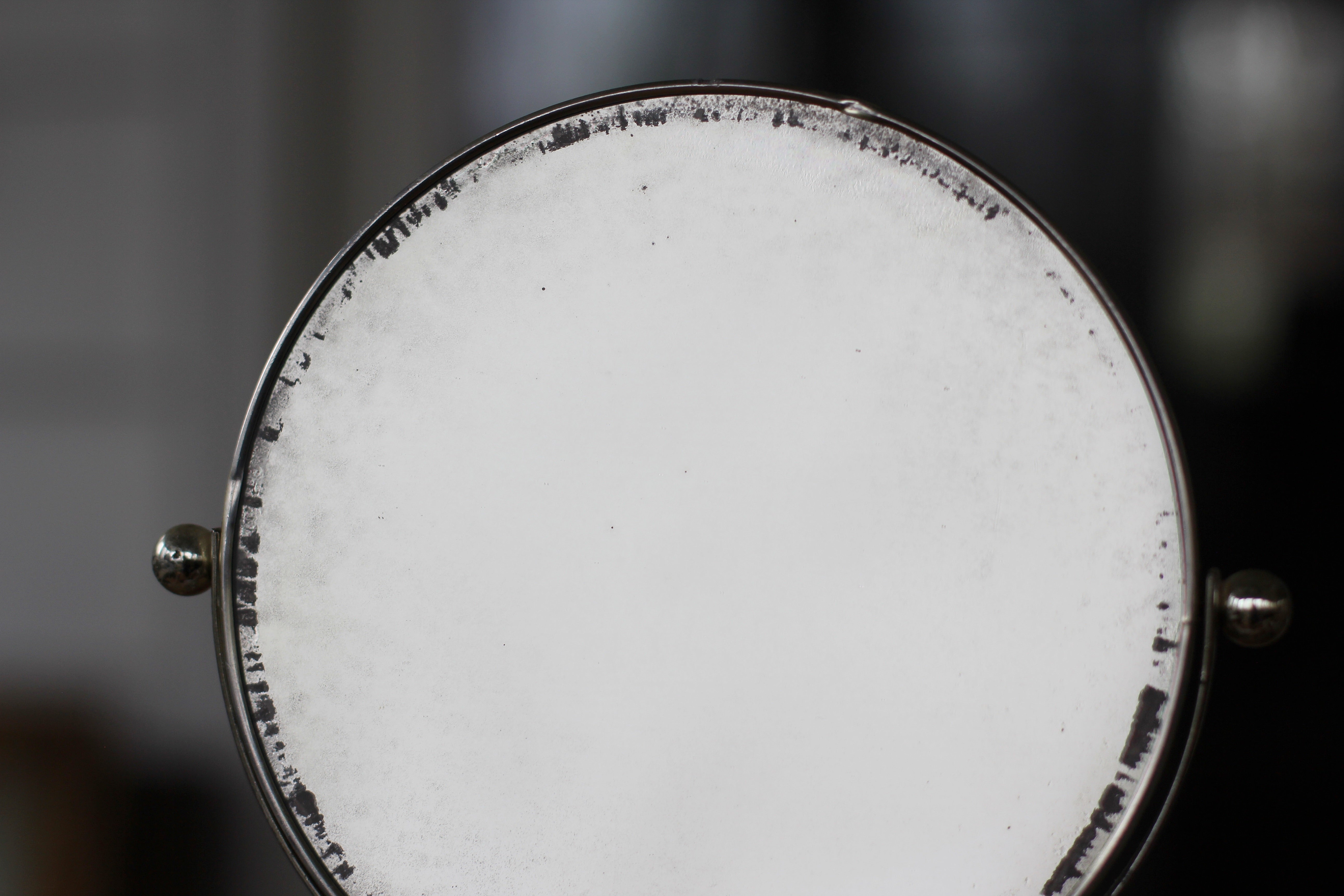 Vintage Silver Bird Vanity Pedestal Mirror on Base 2 Sided Magnifier