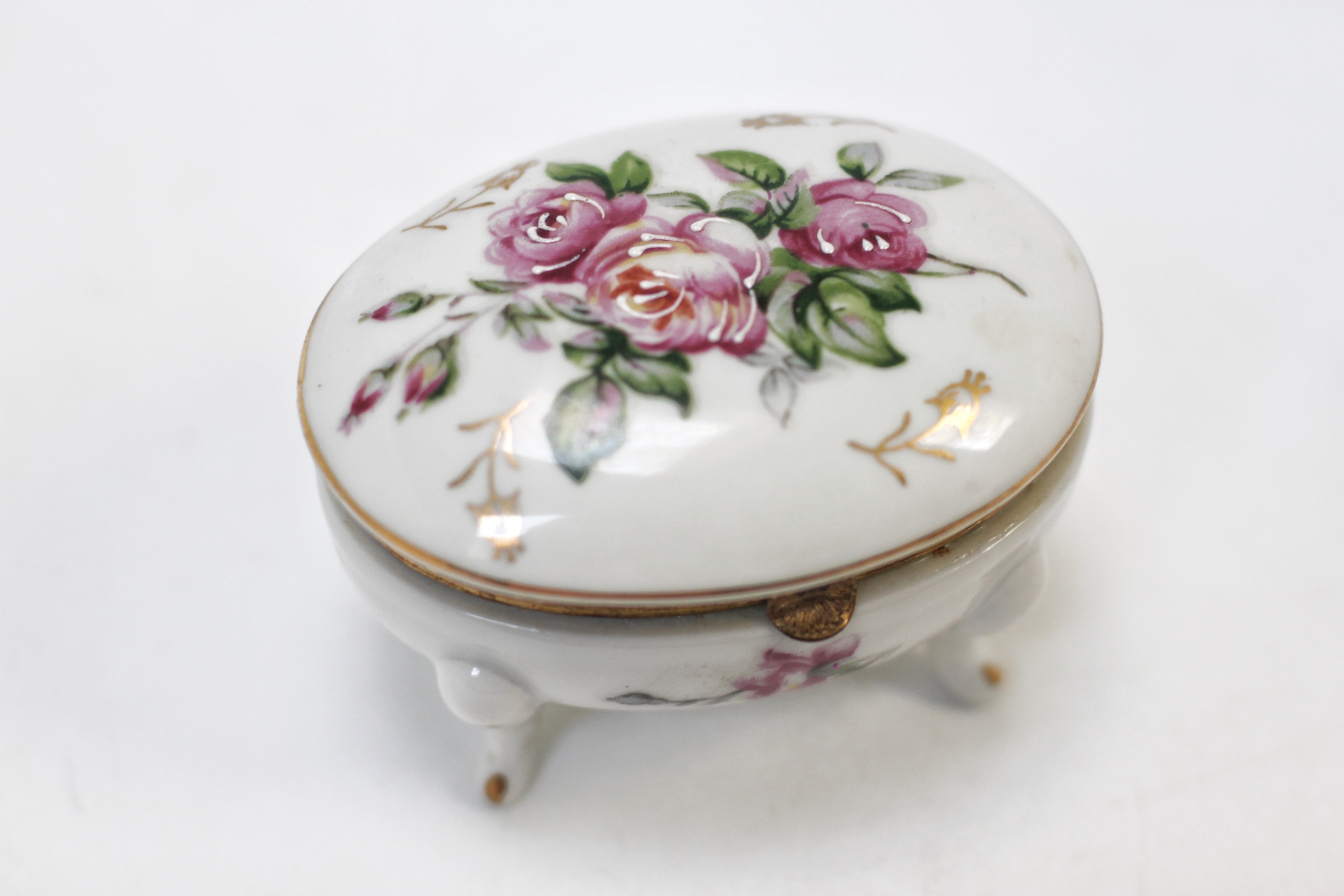 Antique Floral Porcelain Trinket