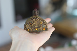 Antique Bronze Filigree Crystals Miniature Perfume Bottle