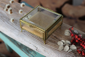 Vintage Ormolu Square Glass Jewelry Box