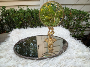 Antique Floral Silver Mirror Tray