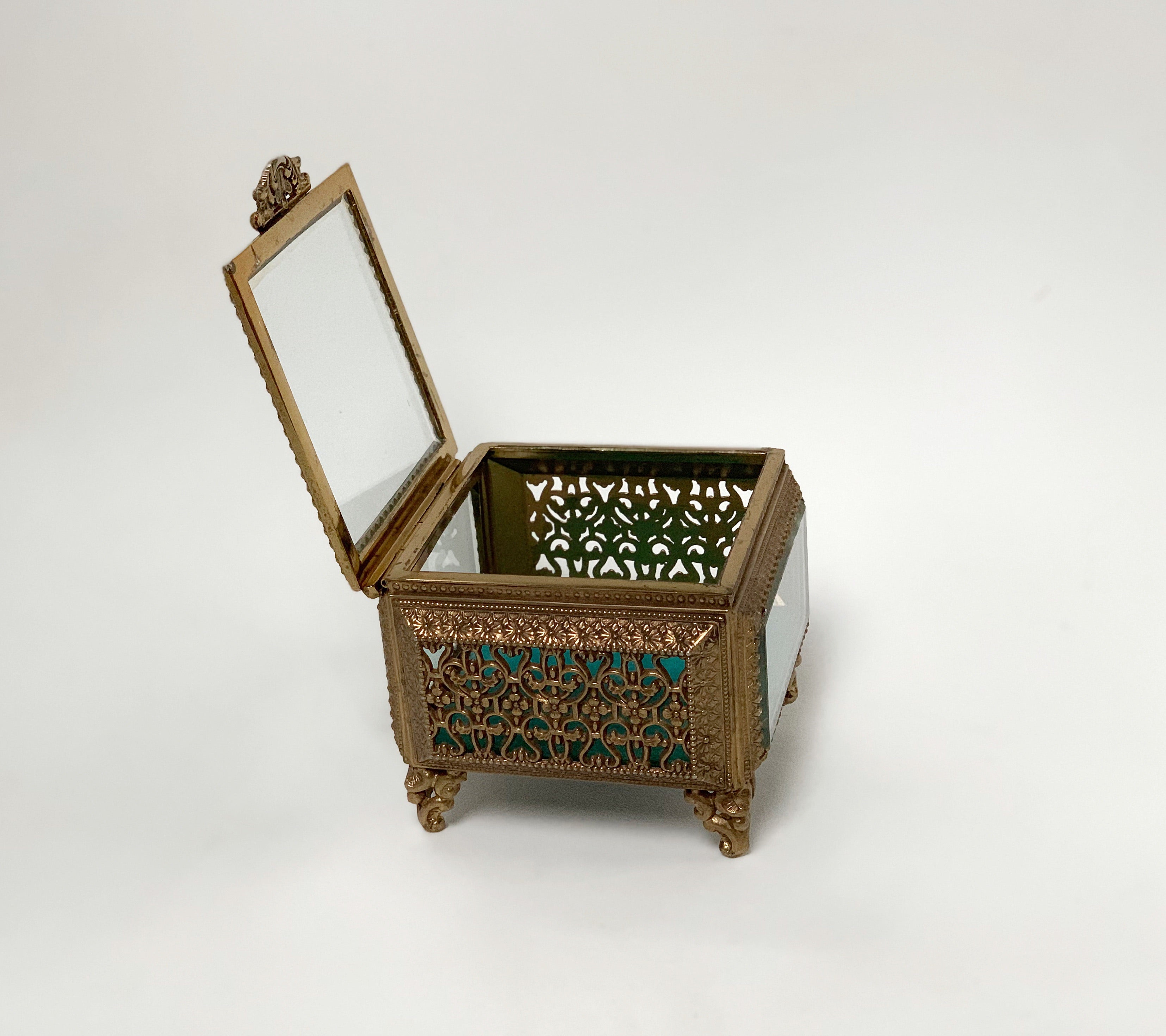 Antique Turquoise Square Jewelry Box