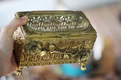 Antique Rare Floral Jewelry Box