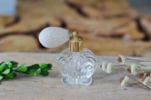 Vintage Clear Glass White Pump Atomizer Bottle
