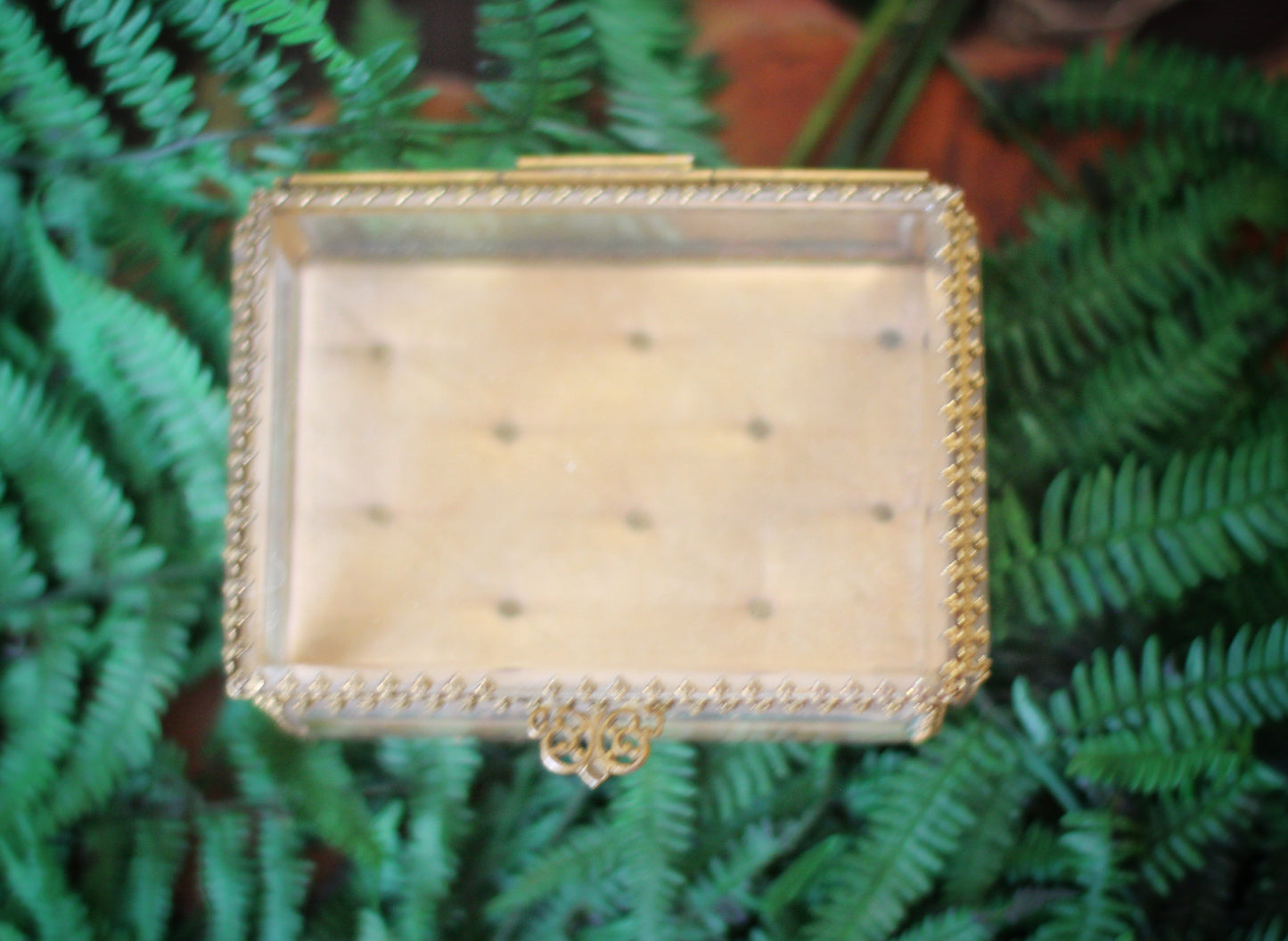 Vintage Tufted Glass Jewelry Box